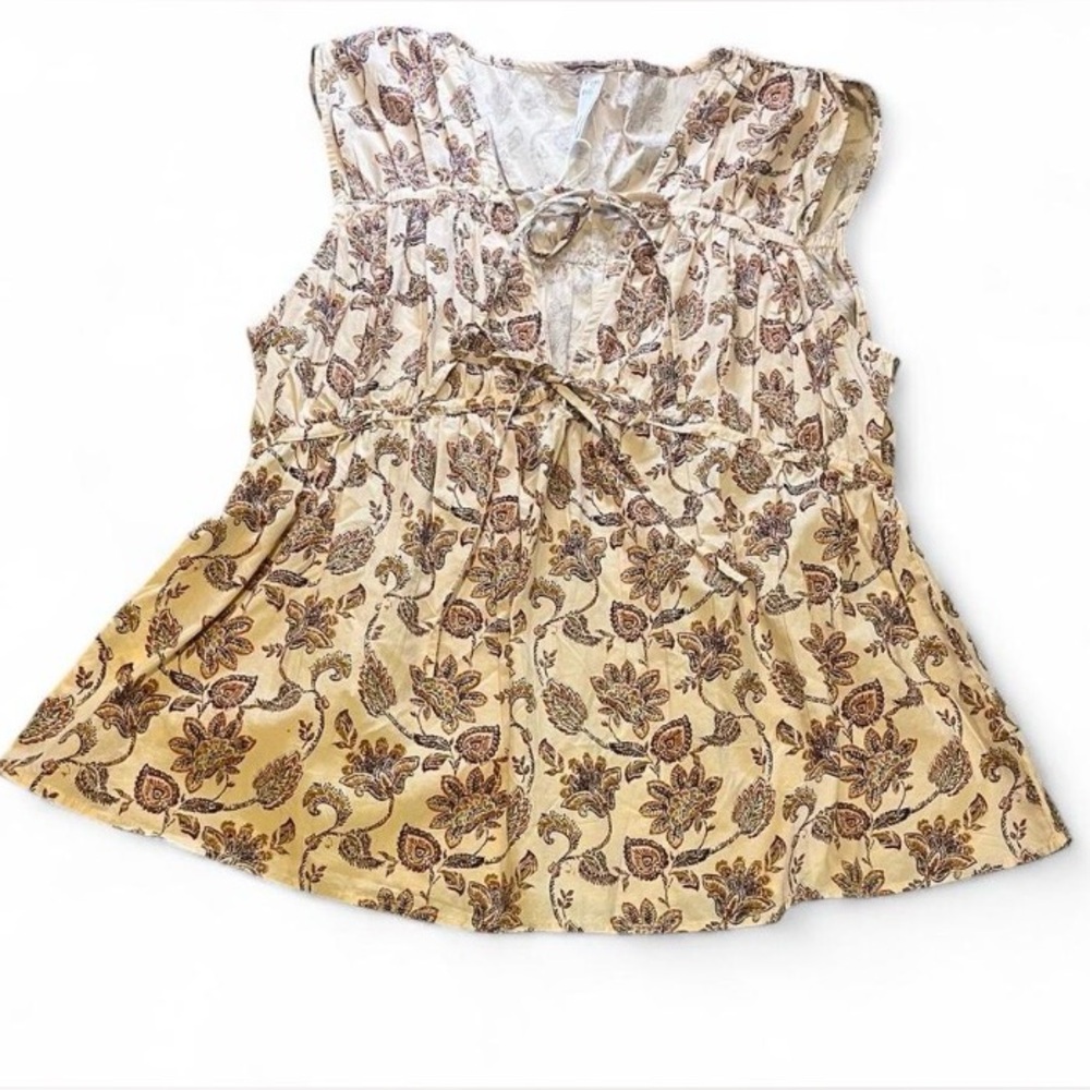 Mango Floral Sleeveless Blouse‎ - Cream and Brown